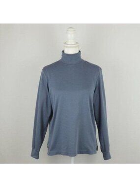 Peruvian Connection Women's Medium Blue Pima Cotton Turtleneck Long Sleeve Blous